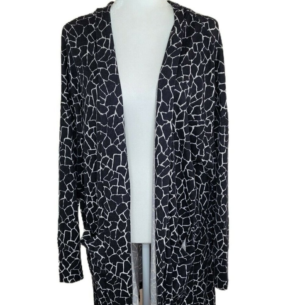 Sanctuary Open Front Black Giraffe Print Long Sleeve Cardigan Plus Size 2X